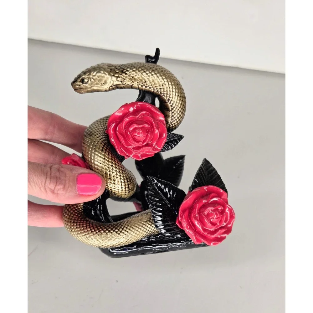 Bath & Body Works Snake and Roses Foaming Soap Holder Gold Serpent Red Flowers